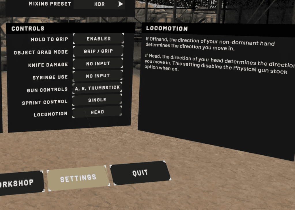 Onward Locomotion Settings