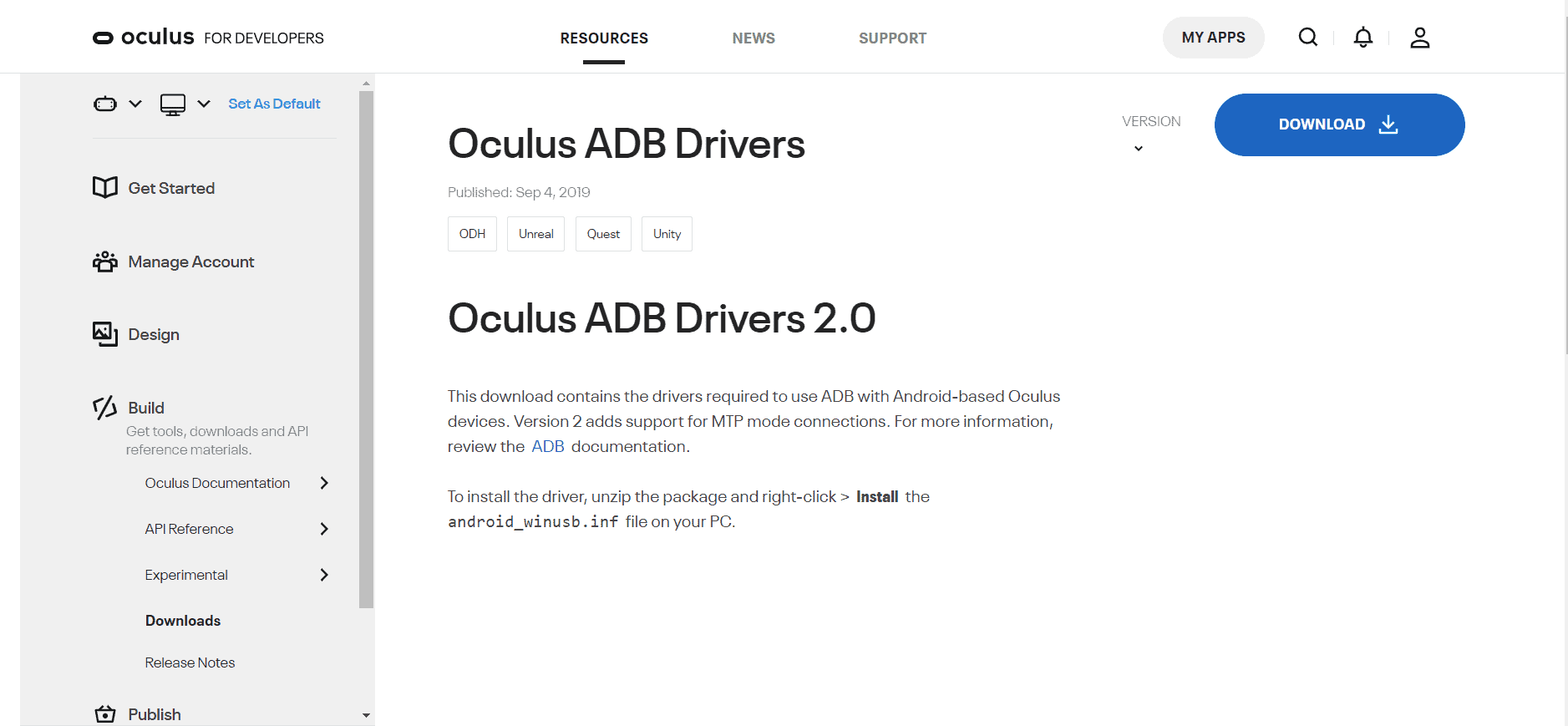 oculus adb drivers webiste